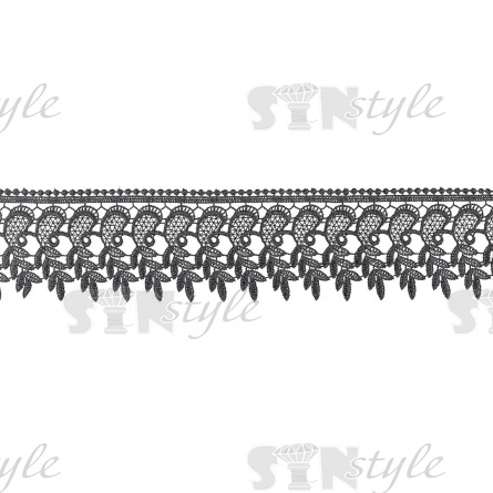 Кружево ажурное с нежным растительным орнаментом и фестонами по краям, ширина 95 мм, цвет черный, намотка 15 ярдов фото 2