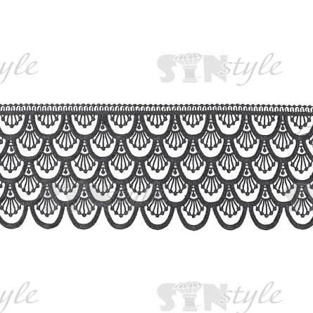 Кружево ажурное, нежная воздушная гирлянда в виде чешуек с резным краем, ширина 120 мм, цвет черный, намотка 15 ярдов фото 1