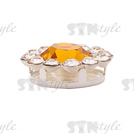 Стразы пришивные стеклянные в оправе, форма цветок, цвет серебро+желтый+белый, диаметр 12 мм фото 2