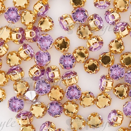 Стразы пришивные акриловые в цапах, форма круг, цвет золото+фиолетовый, диаметр 7 мм, 720 шт/уп. фото 3