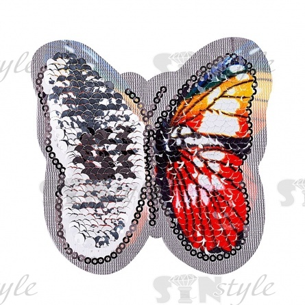 Аппликация пришивная на сетке из пайеток "Бабочка", размер 87х82 мм фото 2
