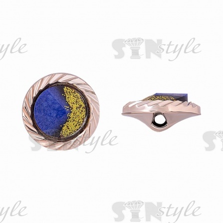 Пуговица пластиковая на полуножке, размер 28L, круглой формы, цвет золотой+синий фото 1