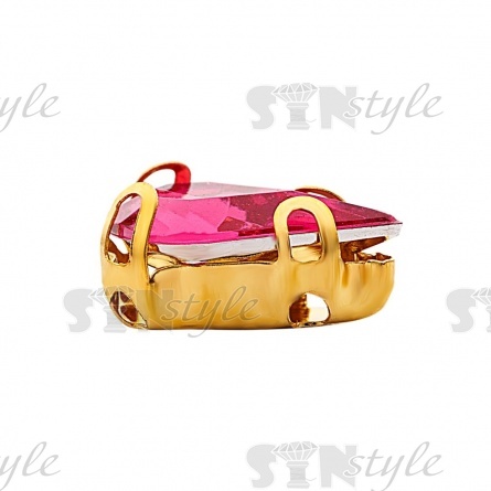 Стразы пришивные акриловые в цапах, форма капля, цвет золото+ярко-розовый, размер 6х10мм, 200 шт/уп. фото 2