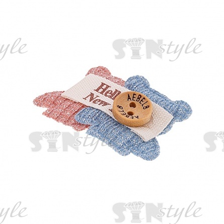 Аппликация 3D "Мишки", цвет голубой+грязно-розовый, размер 35х20 мм фото 2