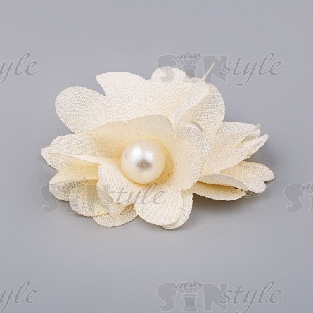 Цветочки декоративные с бусинами, цвет шампань, диаметр 40 мм, фото 2