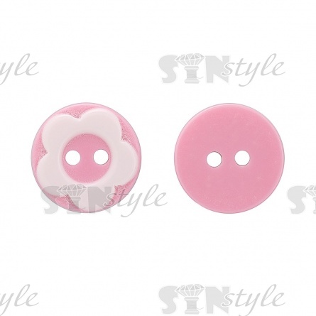 Пуговица пластиковая на два прокола "Цветок", розовая с белым, 20L фото 1