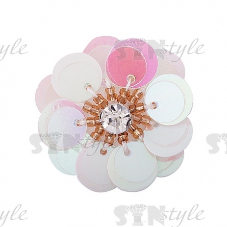 Аппликация с элементами из бисера и страз, цвет белый радужный (голография), диаметр 30 мм фото 1