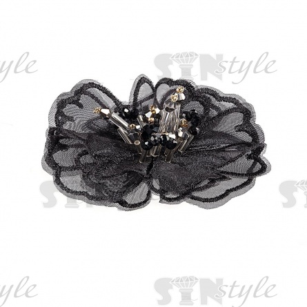 Аппликация с элементами из бисера и страз, цвет черный, диаметр 70 мм фото 2