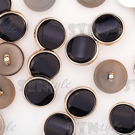 Пуговица пластиковая на ножке, размер 48L, золотая основа с черной вставкой фото 3