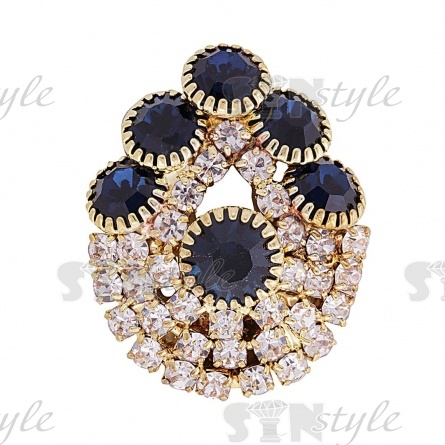 Пуговица металлическая на ножке, размер 17х24мм, цвет золотой, стразы белые и темно-синие фото 1
