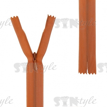 Молния спираль, тип 3, потайная, неразъемная, основа капрон, длина 50 см, цвет 280 (желто-коричневый), бегунок цвета основы фото 1