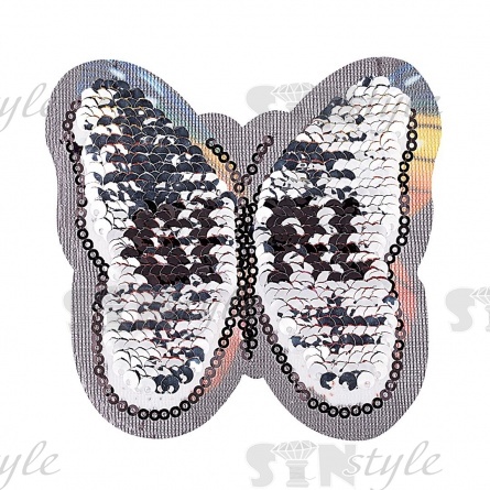 Аппликация пришивная на сетке из пайеток "Бабочка", размер 87х82 мм фото 3
