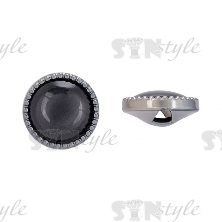 Пуговица пластиковая на полуножке, размер 28L, основа темный никель, шляпка черная фото 1