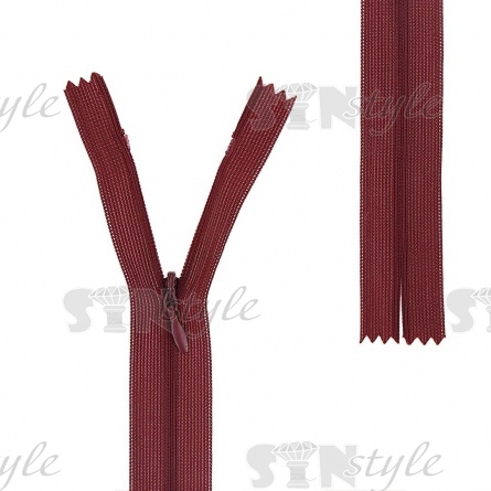 Молния спираль, тип 3, потайная, неразъемная, основа капрон, длина 50 см, цвет 048 (бордовый), бегунок цвета основы фото 1