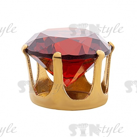 Стразы пришивные стеклянные в цапах, форма круг, цвет золото+бордовый, диаметр 12 мм фото 2