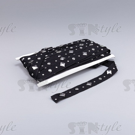 Тесьма отделочная с заклепками, ширина 20 мм, цвет черный+никель, намотка 15 ярдов фото 3