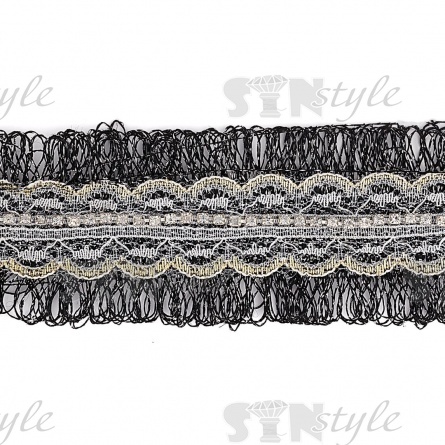 Декоративная тесьма с люрексом и белыми стразами на тонком кружеве, ширина 40 мм, 15 ярдов фото 2