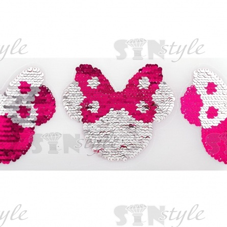 Аппликация на сетке из пайеток "Звезда", размер 115 х 110 мм, цвет розовый+серебряный, рулон 82 шт. фото 1