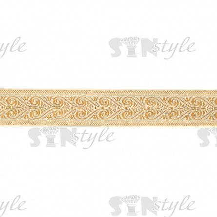 Жаккардовая лента,  ширина 50 мм, намотка 10 м, цвет золотой фото 2