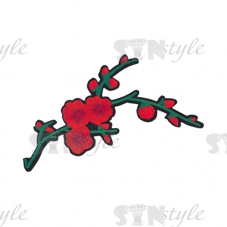 Термоаппликация "Цветок", размер 75х135 мм, цвет красный+зеленый/основа черная фото 1