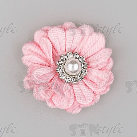 Цветочки декоративные со стразами и бусиной, цвет розовый, диаметр 30 мм,  фото 1