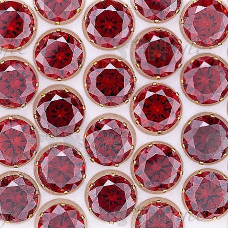 Стразы пришивные стеклянные в цапах, форма круг, цвет золото+бордовый, диаметр 12 мм фото 4