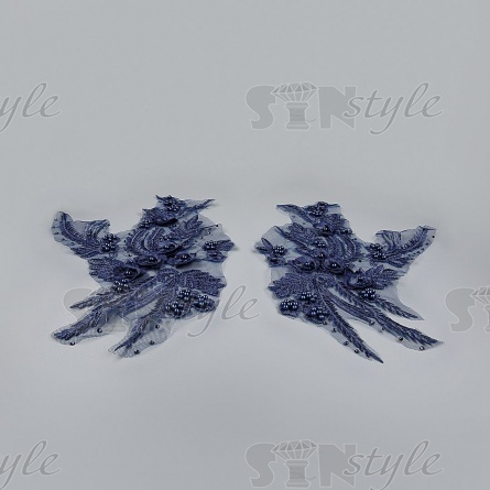 Аппликация кружевная пришивная, размер 210х300 мм, цвет темно-синий фото 2