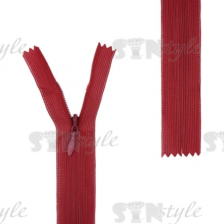 Молния спираль, тип 3, потайная, неразъемная, основа капрон, длина 20 см, цвет 178 (бордо), бегунок цвета основы фото 1