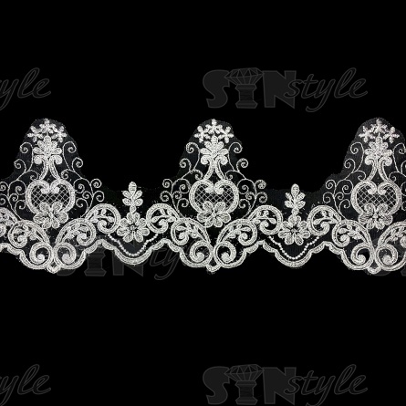 Кружево гипюр, тонкое изящное кружево с цветочным узором, ширина 145 мм, намотка 10 ярдов, цвет кипенно-белый  фото 1