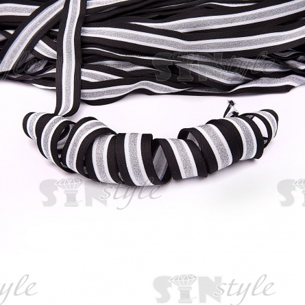 Тесьма трикотажная (лампасная), ширина 25 мм, цвет черный/белый/серебро, намотка 70 метров  фото 1