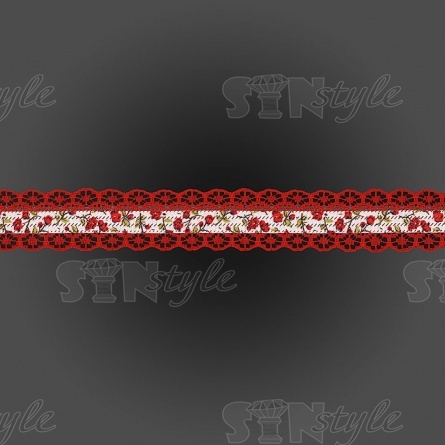 Декоративная лента на кружевной основе с цветочным принтом, цвет красный, ширина 30 мм, намотка 20 ярдов фото 2