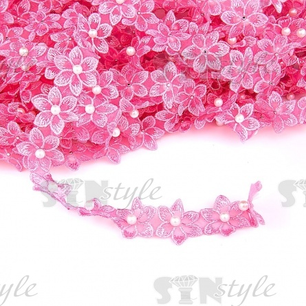 Цветочки из капроновой ленты, размер 30 мм, намотка 20 ярдов, цвет темно-розовый (№25)  фото 1