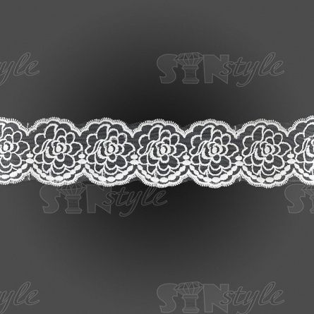 Кружево на сетке белого цвета с белой вышивкой, ширина 75 мм, намотка 15 ярдов фото 2