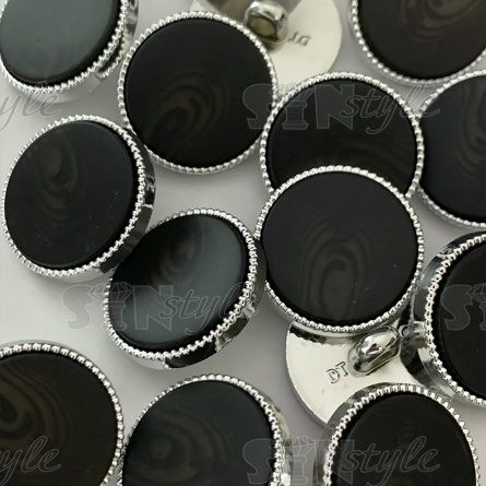 Пуговица пластиковая на ножке, размер 40L, цвет серебряный+черный фото 3