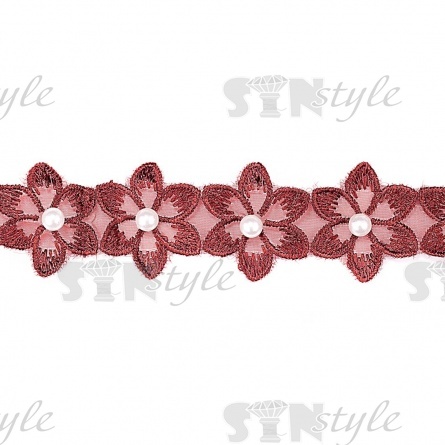 Цветочки из капроновой ленты, размер 30 мм, намотка 20 ярдов, цвет бордовый фото 3