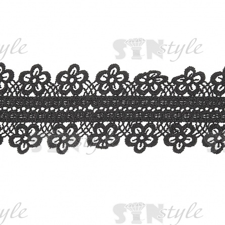 Кружево ажурное матовая нить, ширина 55 мм, цвет черный, намотка 10 ярдов  фото 1