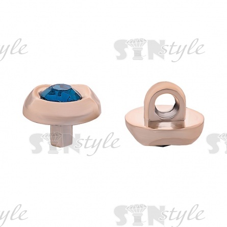 Пуговица пластиковая на ножке, круглая, золотая основа с бирюзовой стразой в центре, 18 L фото 2