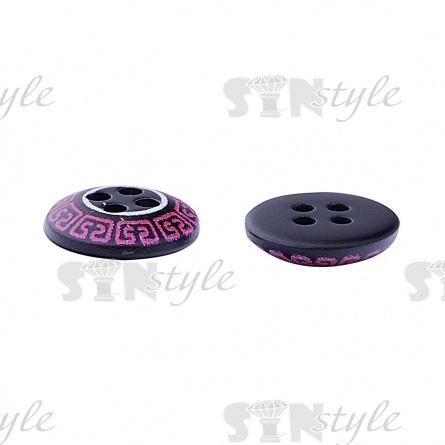 Пуговица пластиковая на четыре прокола, размер 18L, цвет черны/малиновый фото 3