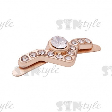 Брошь металлическая, крепление усики, размер 22 мм х 8 мм, цвет золотой+белые стразы фото 2