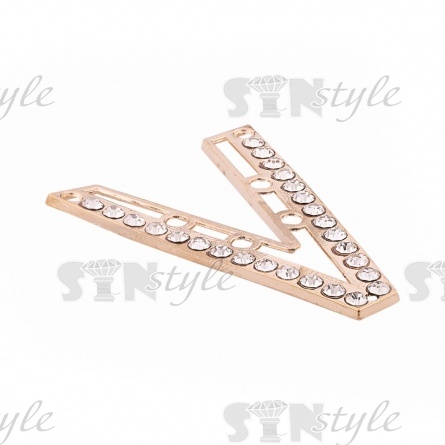 Декоративное украшение пришивное металлическое, цвет золото+белые стразы, размер 40х53 мм фото 2