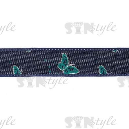 Джинсовая лента с бабочками зеленого цвета, ширина 25 мм, намотка 20 ярдов фото 3