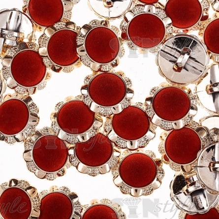 Пуговица пластиковая на ножке с бархатной шляпкой, размер 40L, цвет золотой+бордовый фото 3