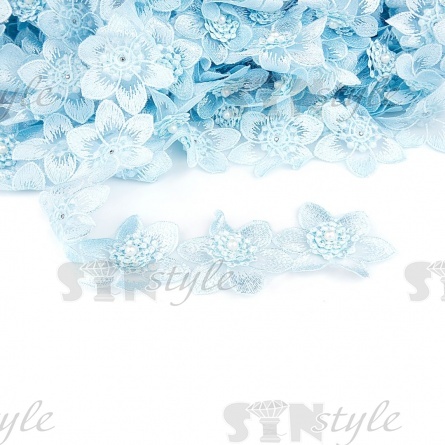 Цветочки из капроновой ленты, ширина 60 мм, намотка 20 ярдов, цвет голубой (№15)  фото 1