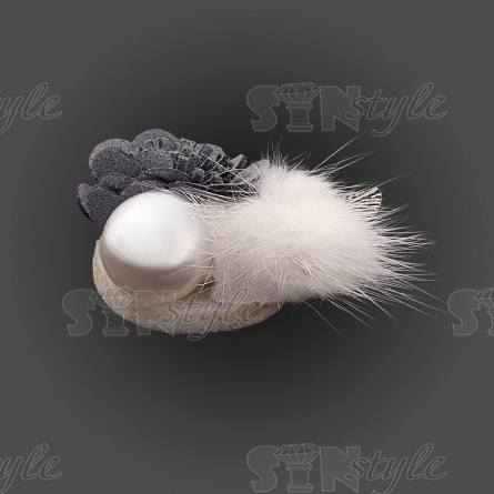 Цветочки декоративные с мехом, размер 40х30 мм, цвет серый фото 2