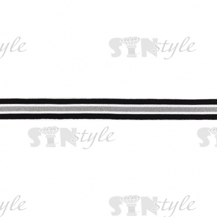 Тесьма трикотажная (лампасная), ширина 25 мм, цвет черный/белый/серебро, намотка 70 метров  фото 2