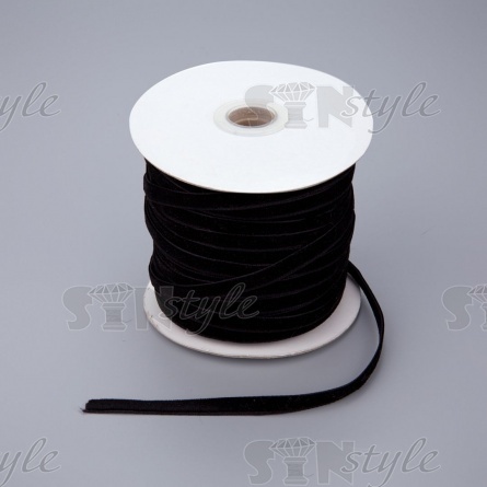 Лента бархатная, ширина 6 мм, цвет черный, намотка 50 ярдов фото 3