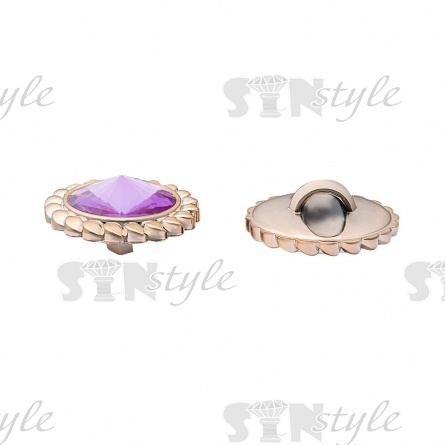 Пуговица пластиковая на ножке круглая, размер 34L, цвет золотой+сиреневый фото 2