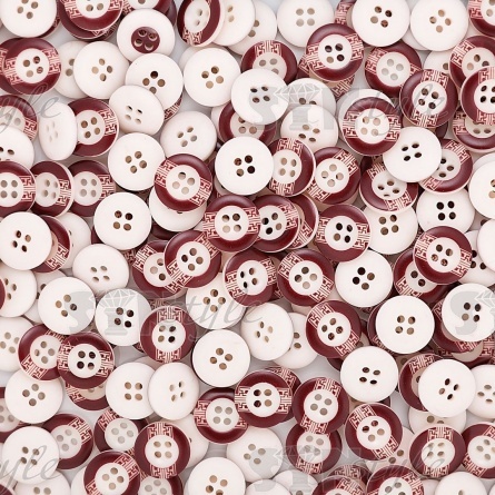 Пуговица пластиковая на четыре прокола, размер 24L, цвет белый с бордовым фото 4