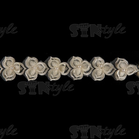 Цветочки из капроновой ленты, ширина 40 мм, намотка 20 ярдов, цвет шампань+белый, № 21 фото 3