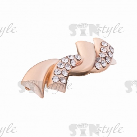 Брошь металлическая, крепление усики, размер 37 мм х 13 мм, цвет золото+белые стразы фото 2